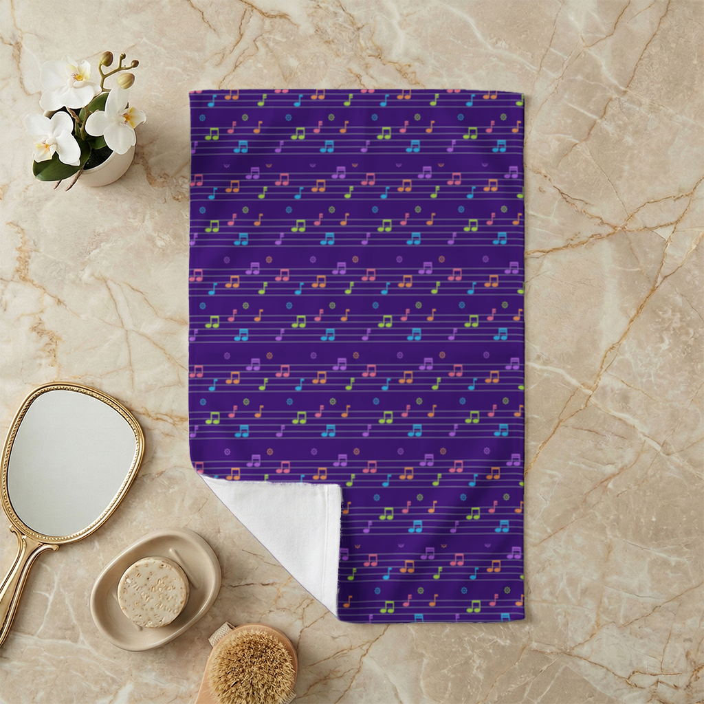 Renkli Müzik Notaları ve Modern Geometrik Desen El Havlusu