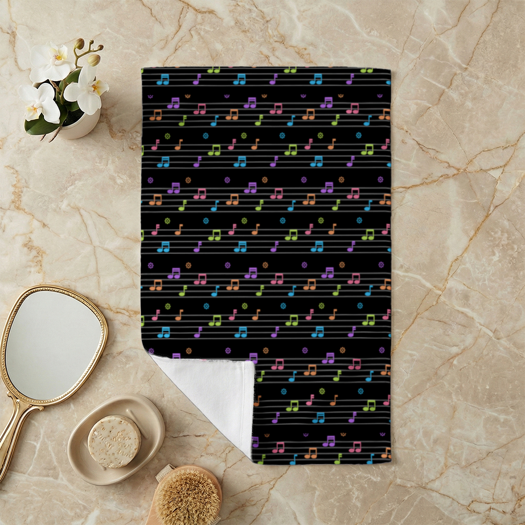 Vibrant Neon Music Notes and Rhythm Seamless Pattern Hand Towel