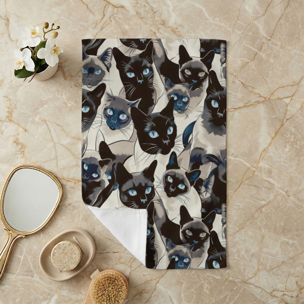 Blue Eyed Siamese Cat Elegant Illustration Pattern Hand Towel