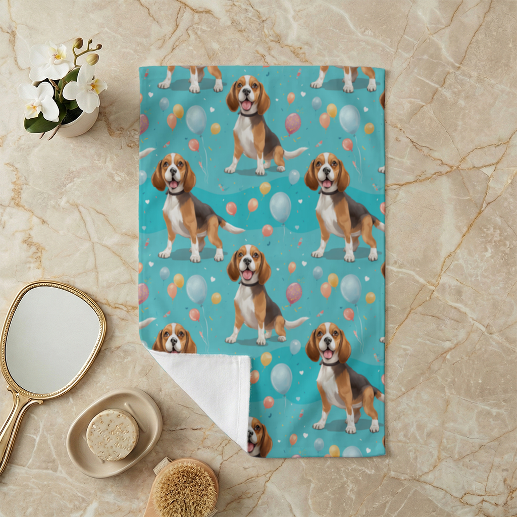 Cute Beagle Dog and Colorful Balloons Seamless Pattern Hand Towel
