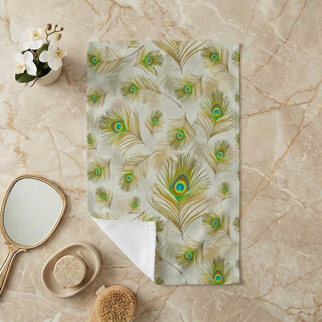 Elegant Peacock Feathers and Exotic Nature Seamless Pattern Hand Towel