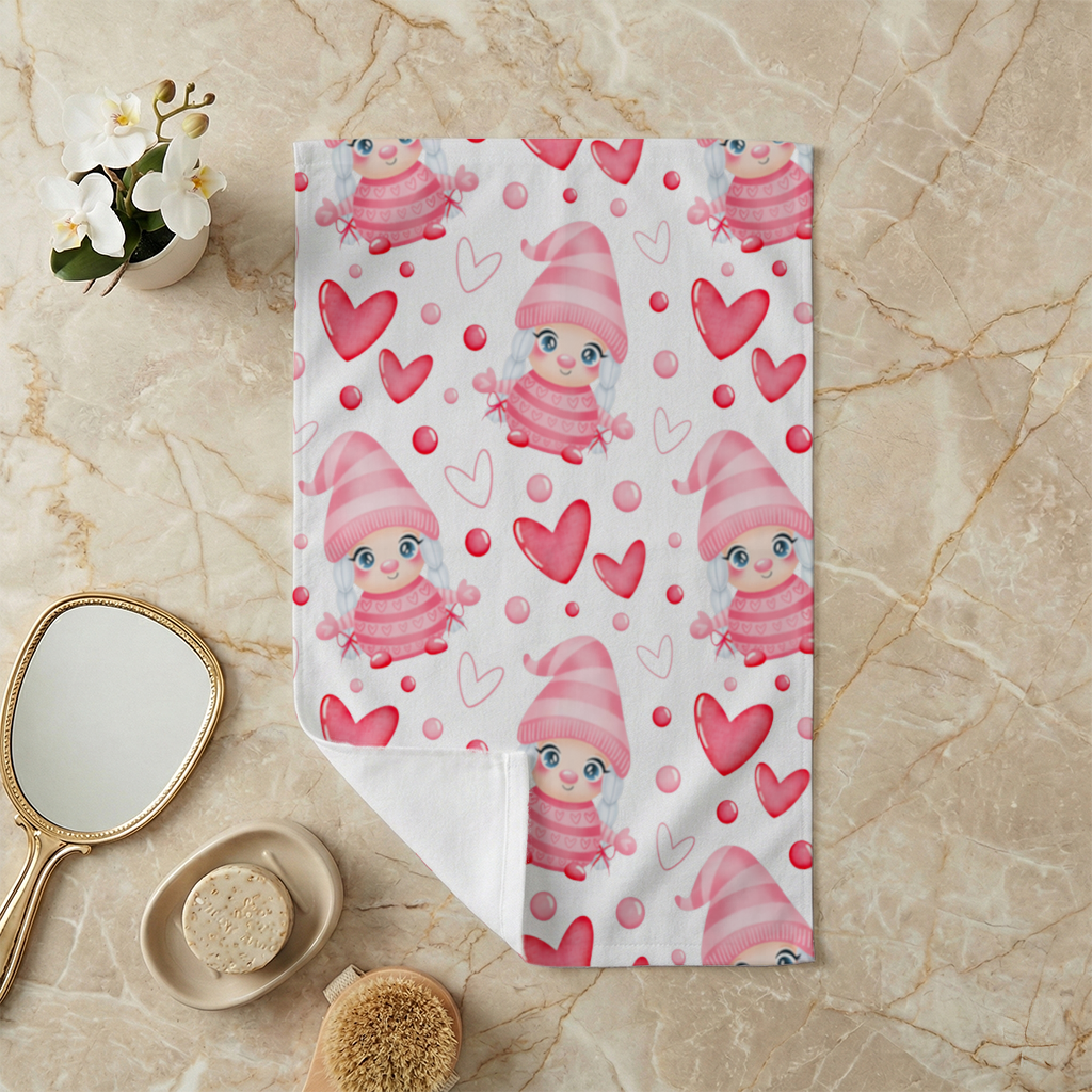 Cute Pink Baby Girl Valentines Day Heart Pattern Design Hand Towel