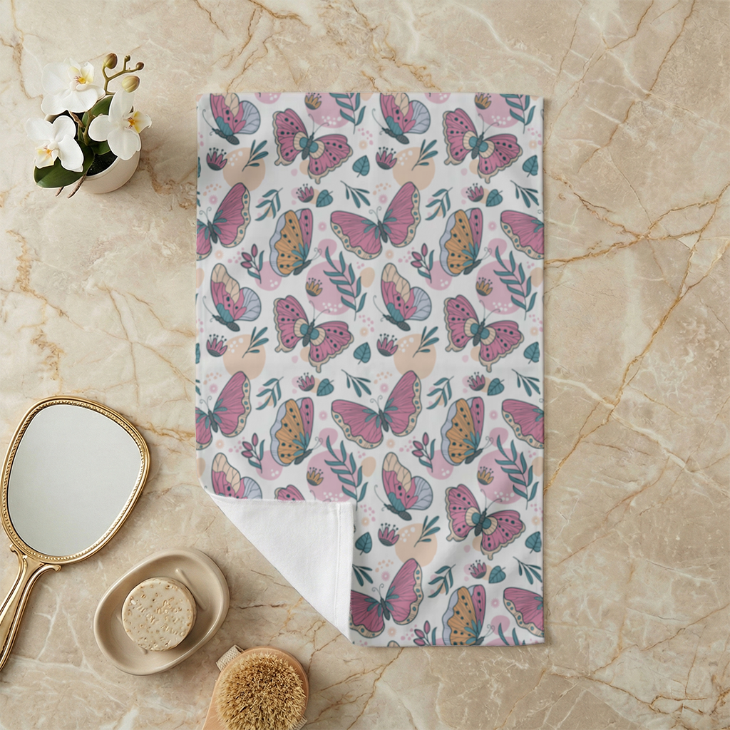 Pastel Butterflies and Botanical Leaves Seamless Pattern Hand Towel