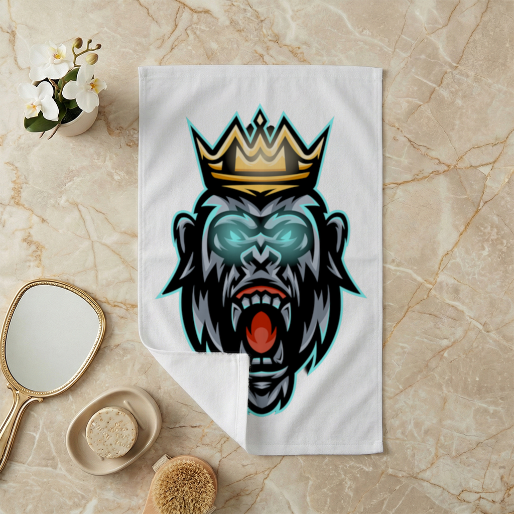 Taçlı Öfkeli Goril Kral Grafiği - Neon Detaylı Maskot El Havlusu
