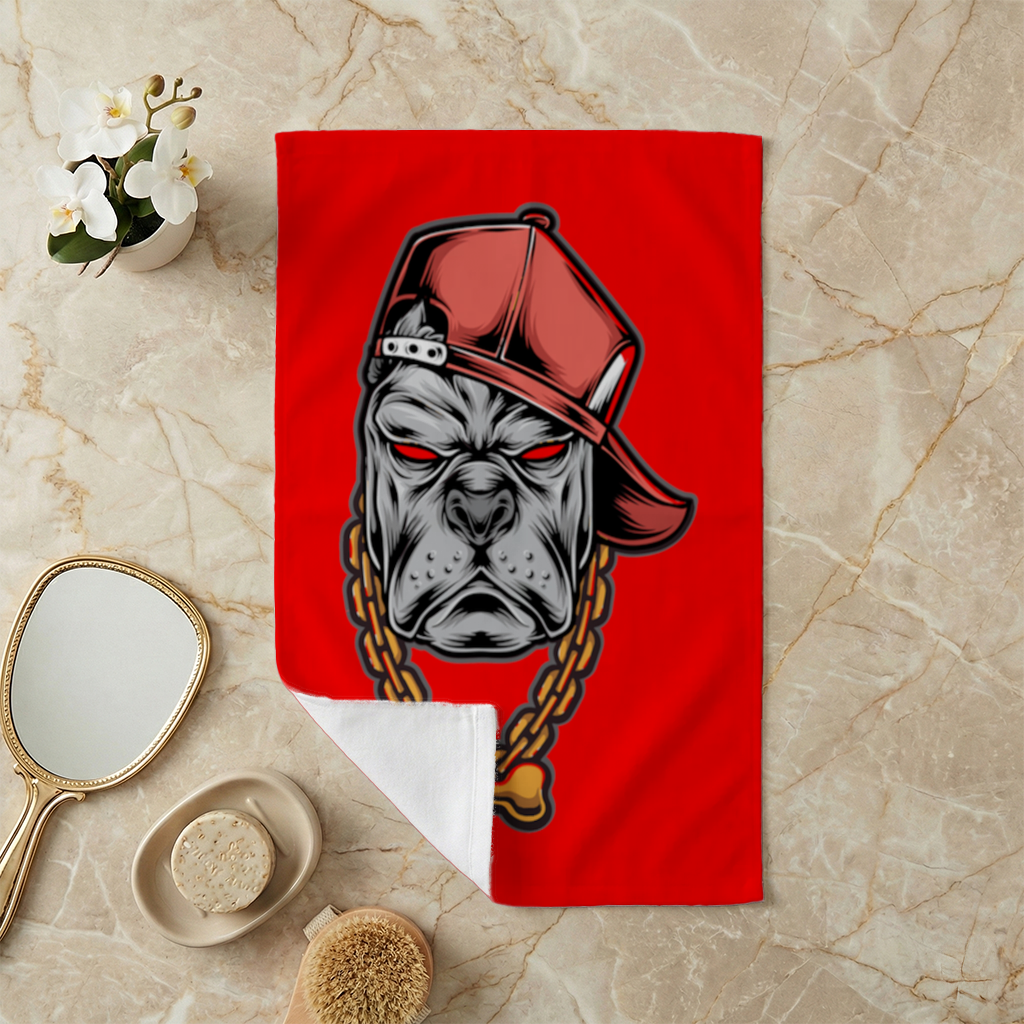 Hip Hop Style Gangster Dog Illustration Hand Towel
