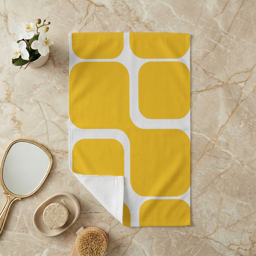 Yellow Geometric Labyrinth and Modern Abstract Pattern Hand Towel