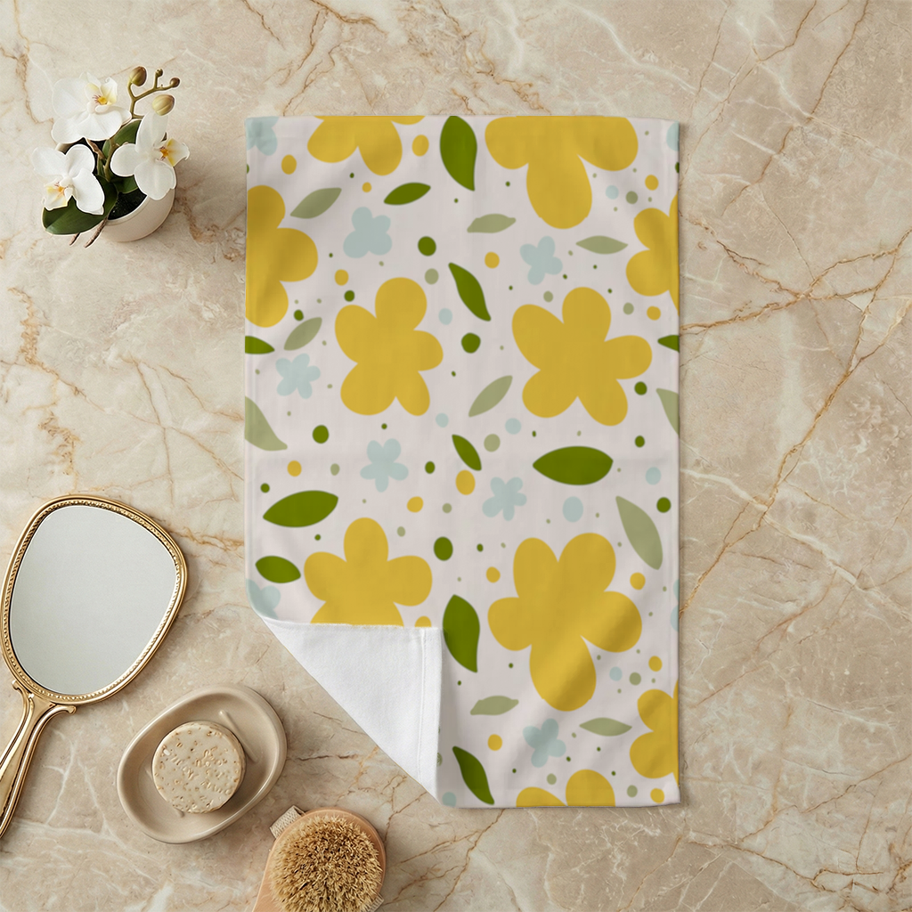 Yellow Floral and Leaf Boho Seamless Pattern Hand Towel