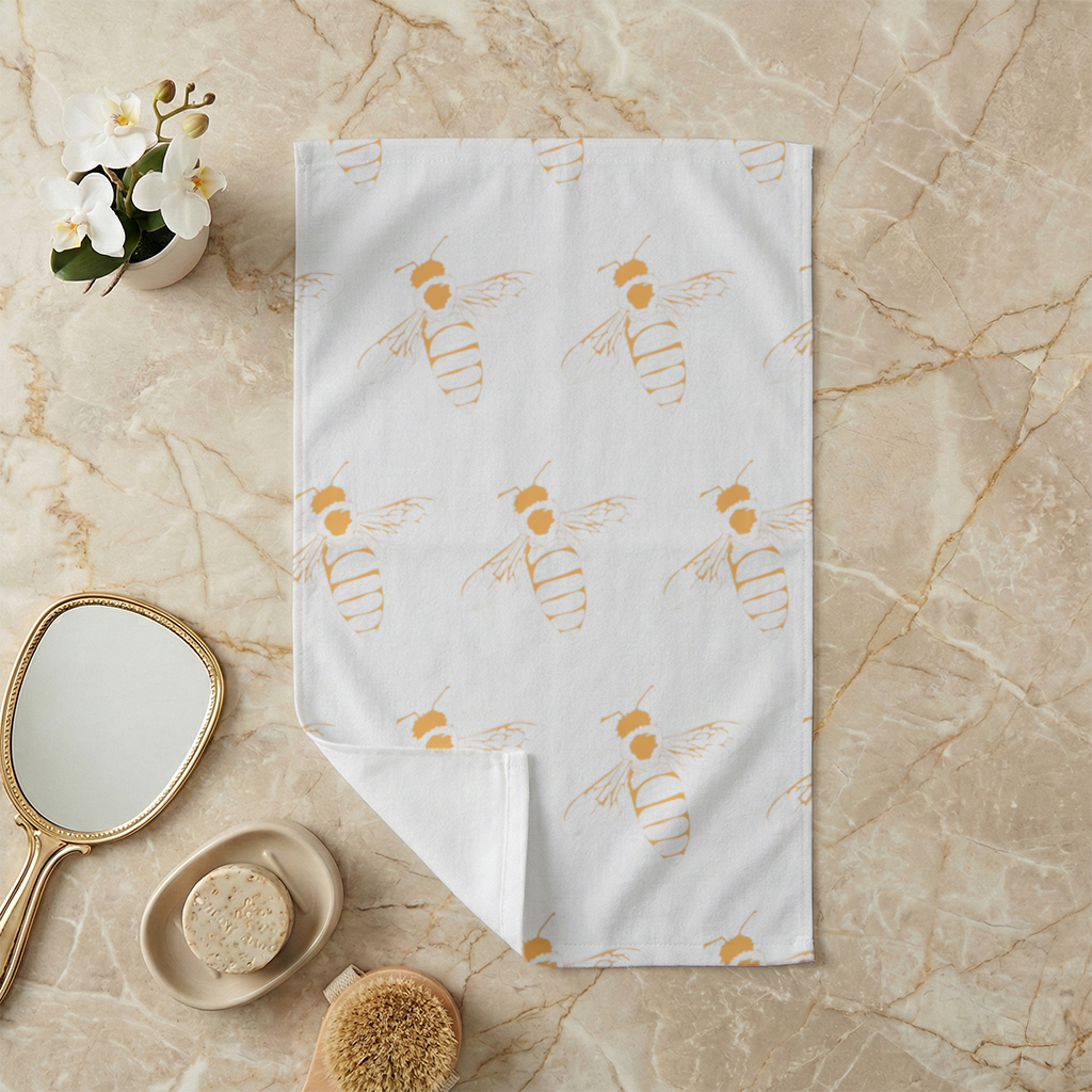 Minimal Orange Bee Illustration Hand Towel