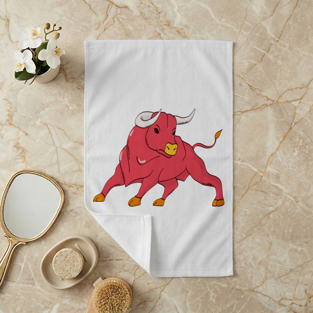 Spanish Red Bull Illustration Inspired by Matador Theme Hand Towel