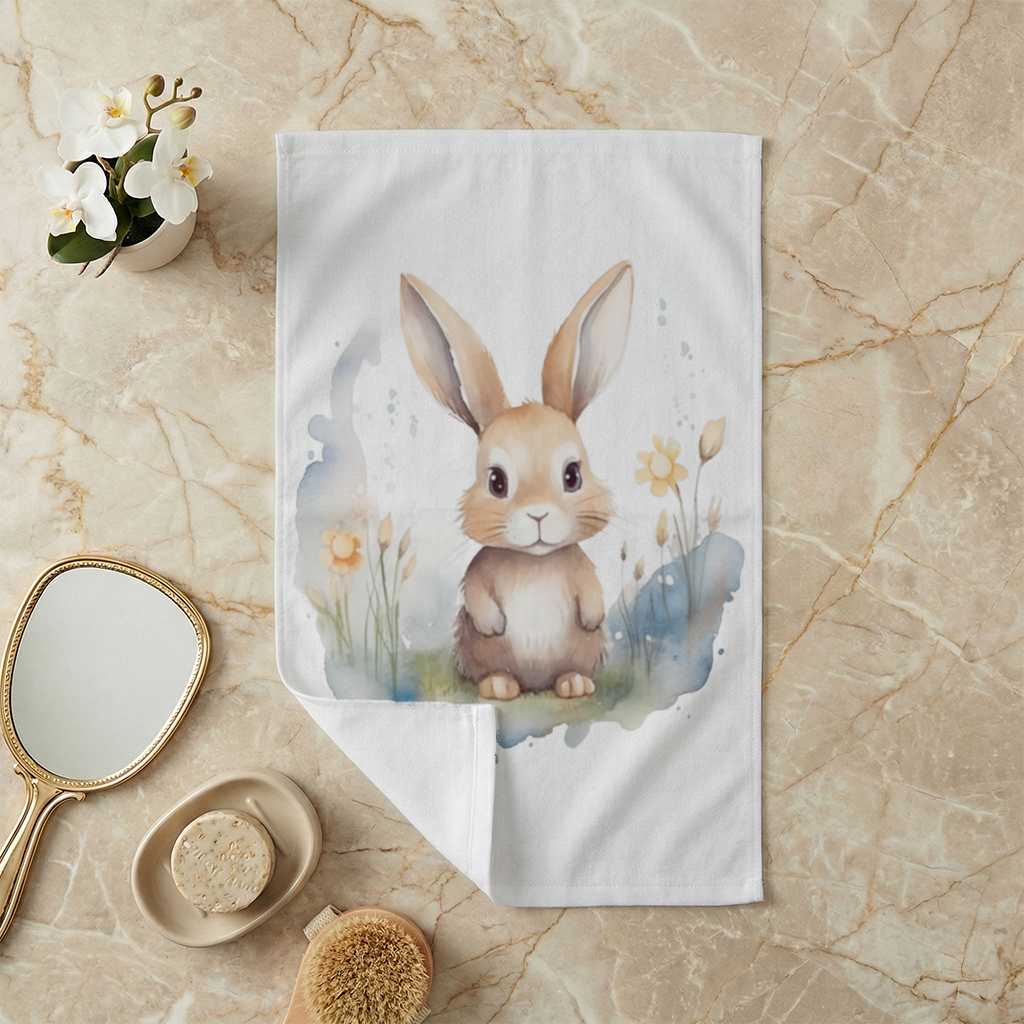 Sevimli Tavşan Suluboya İllüstrasyon El Havlusu