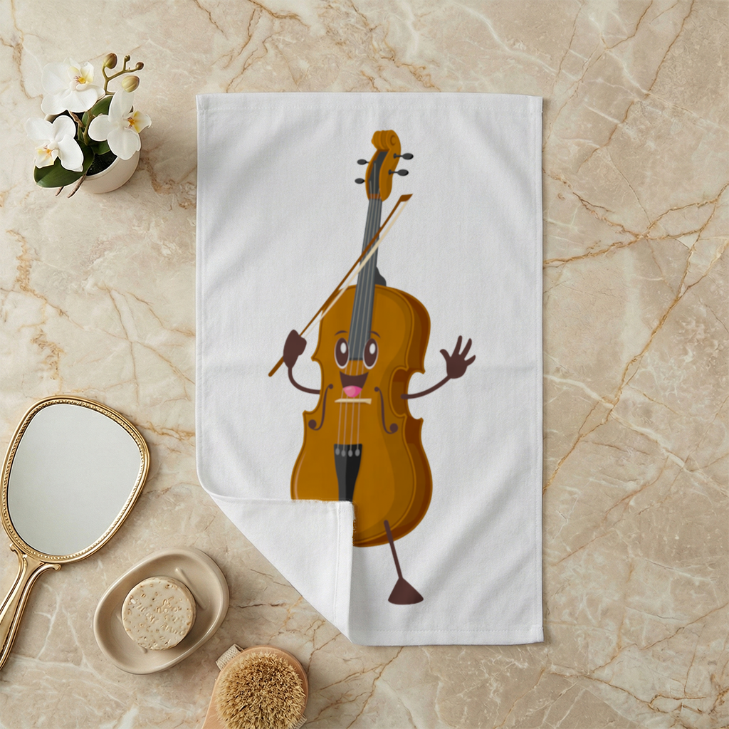 Neşeli Çello Karakteri Sanat Tasarımı El Havlusu