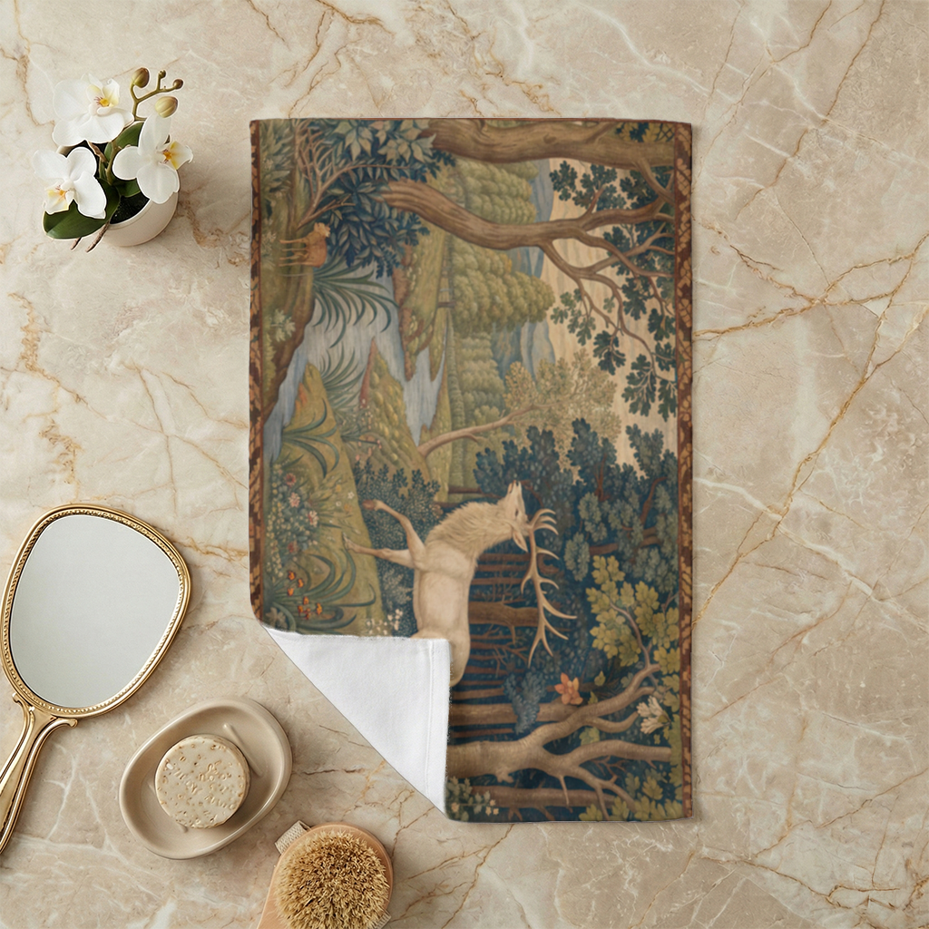 Noble Deer in Forest Landscape Classic Art Illustration Hand Towel
