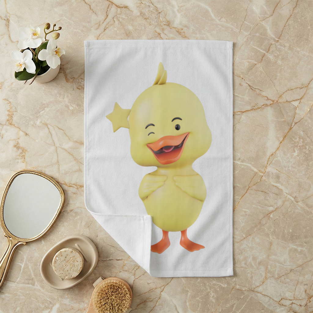 Cheerful Winking Yellow Duck with Star Hand Towel