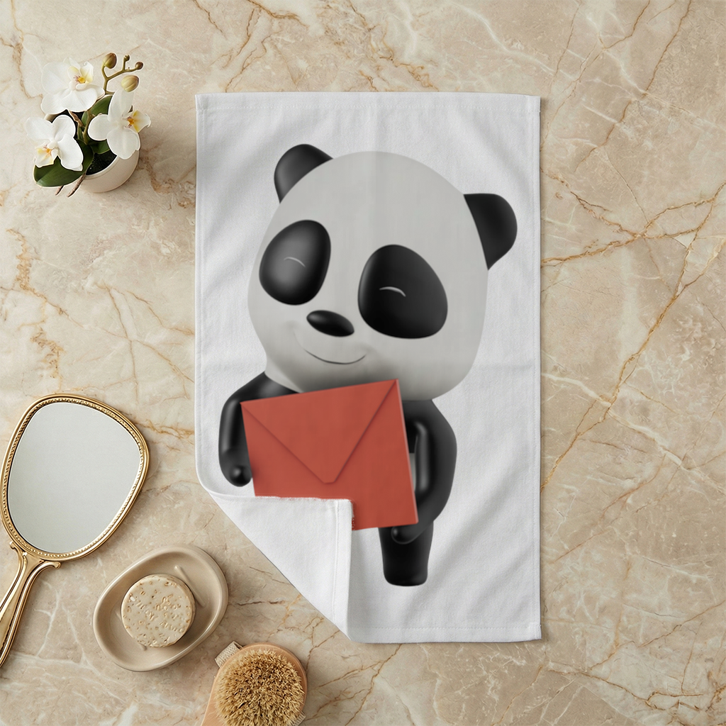 Happy Panda Character Holding Red Envelope Hand Towel