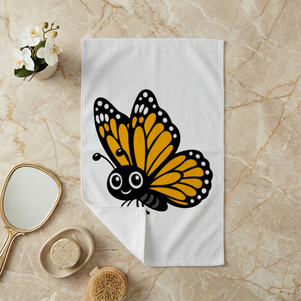 Smiling Orange Monarch Butterfly Character Hand Towel