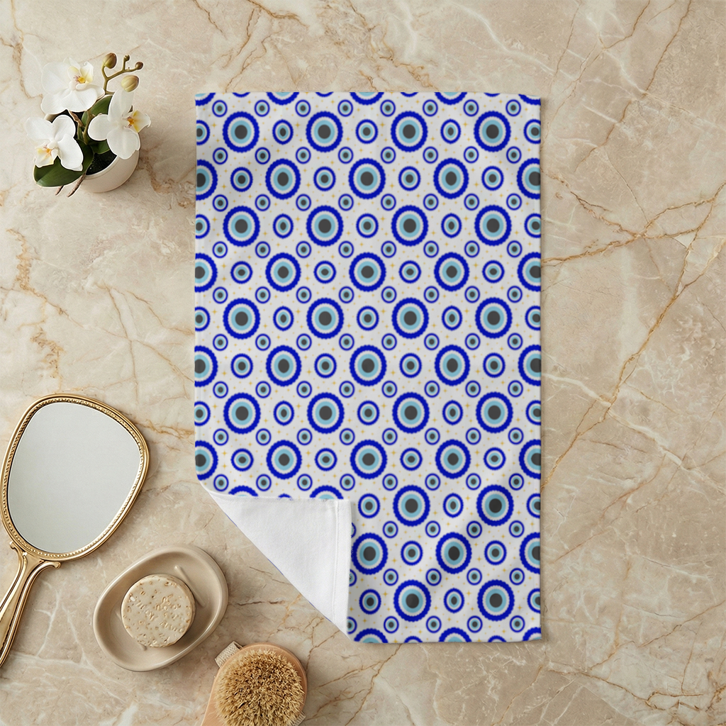 Blue Evil Eye Pattern with Stars Hand Towel