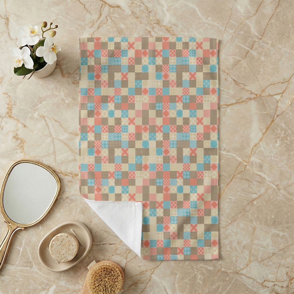 Colorful Modern Geometric Square Pattern Hand Towel