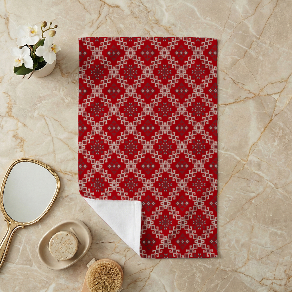 Red Ethnic Embroidery Pattern Hand Towel