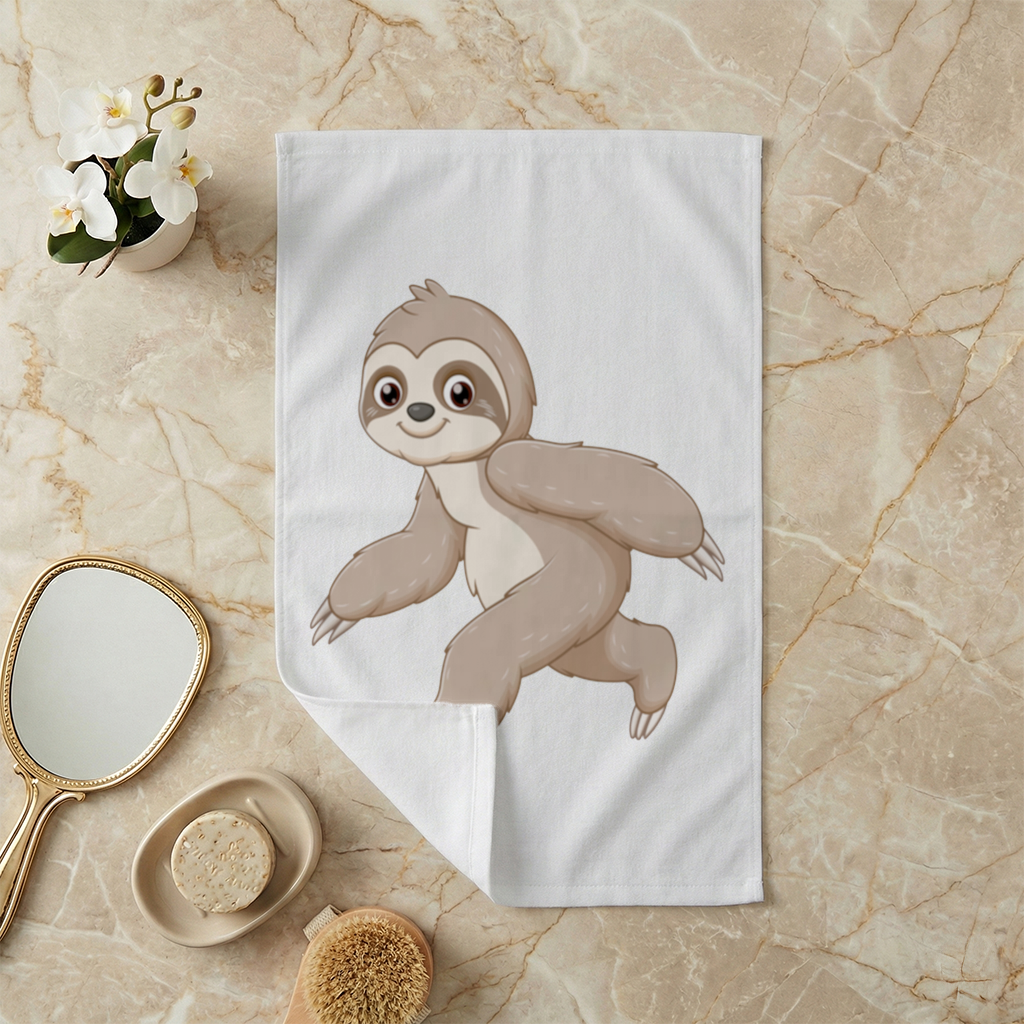 Cute Joyful Walking Sloth Hand Towel