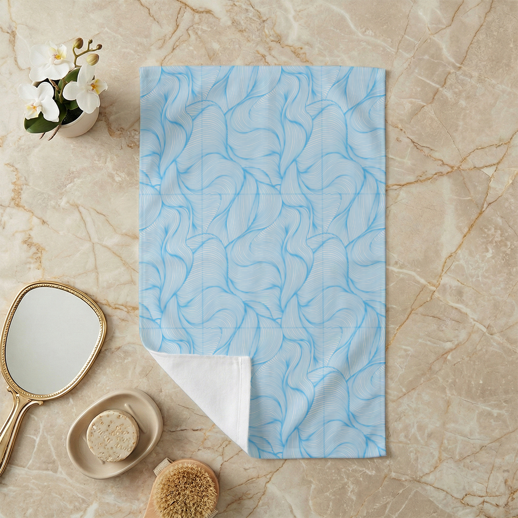 Mavi Dalgalı Çizgisel Soyut Desen El Havlusu