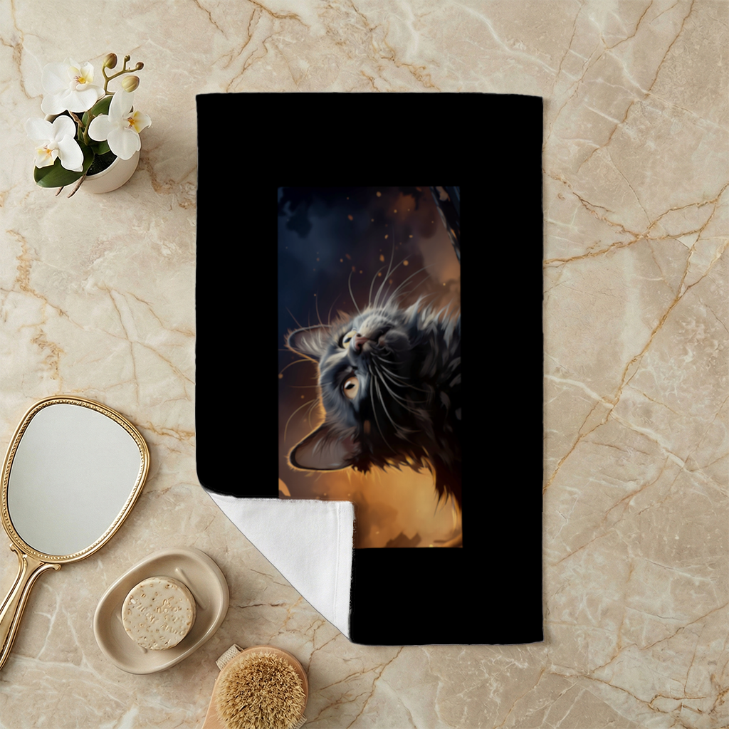 Black Cat Digital Art Hand Towel