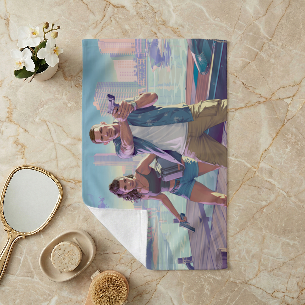 Vice City Showdown  Tropical Heist Duo Hand Towel