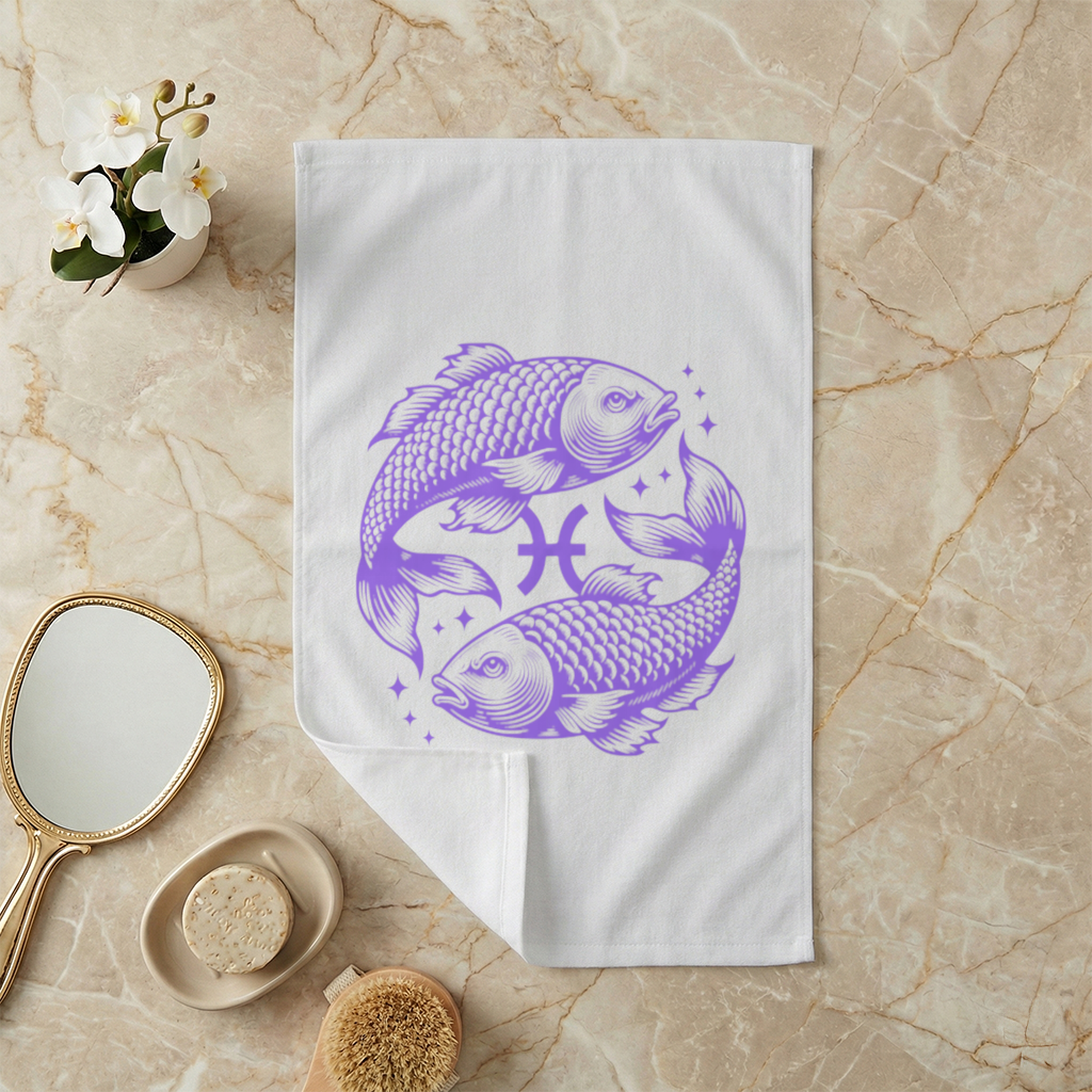 Mor Balıklar ile Balık Burcu Astrolojik Sembol El Havlusu