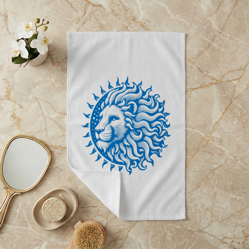 Leo Zodiac Sun and Moon Blue Motif Hand Towel