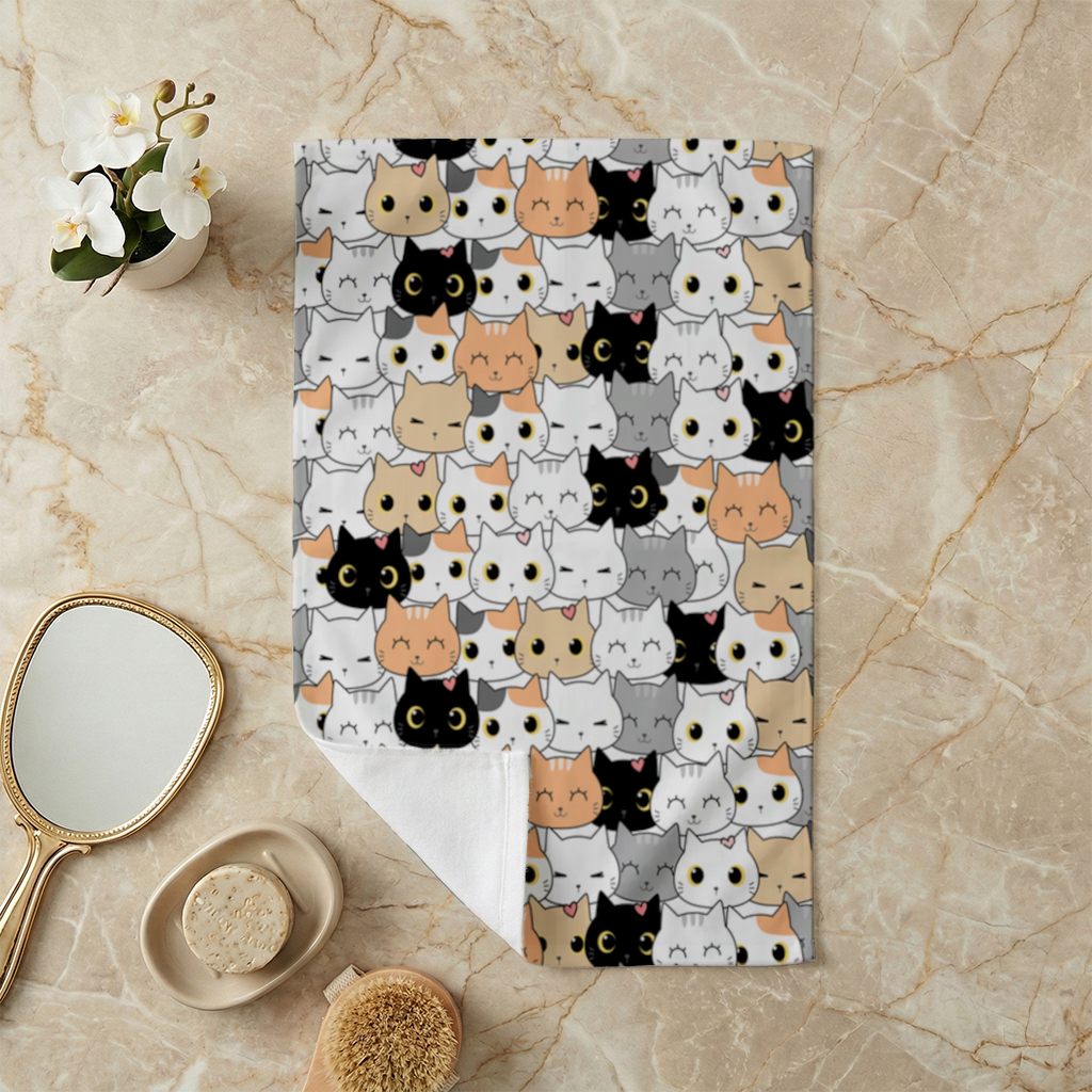 Colorful Cute Cat Faces Seamless Pattern Hand Towel