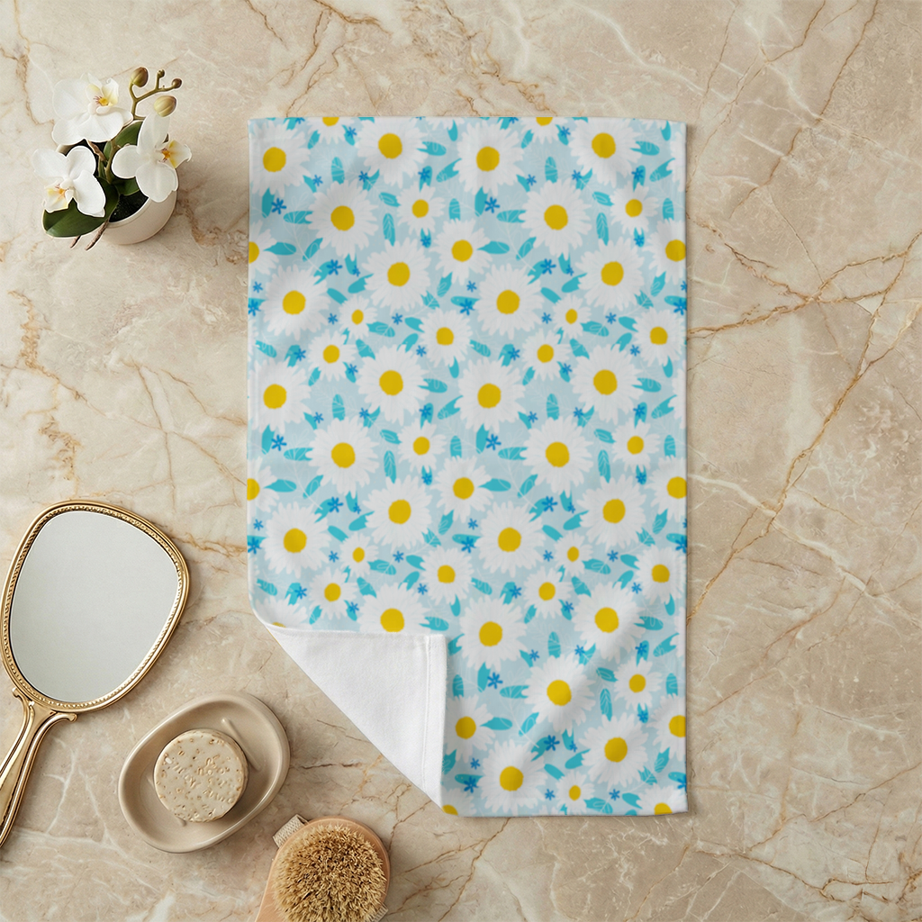 Daisy Garden and Turquoise Leaves Pattern 