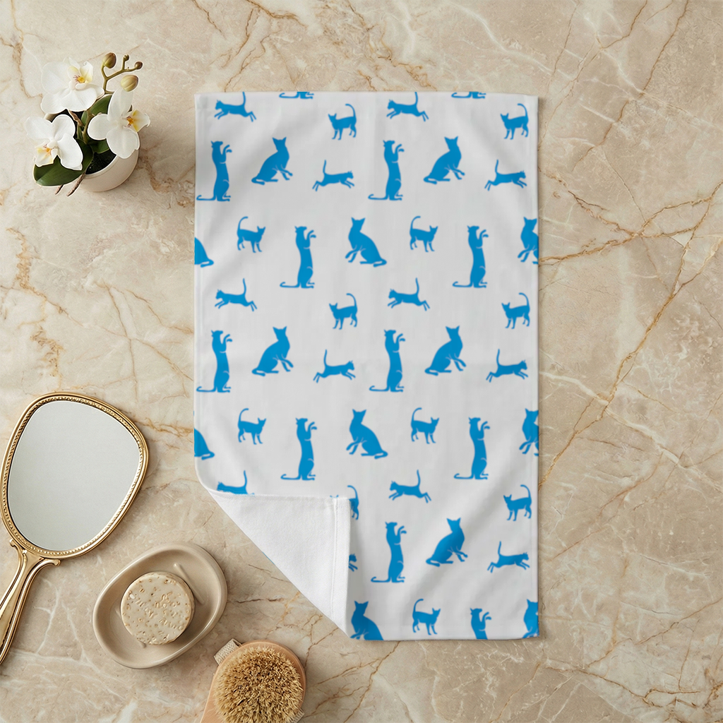 Blue Cat Silhouettes Seamless Pattern 