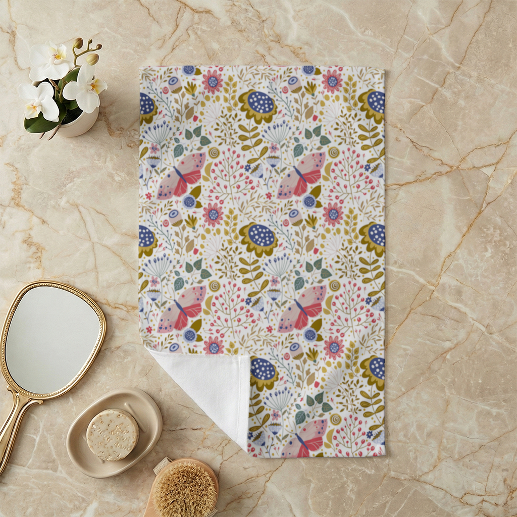 Folk Art Floral and Butterfly Pattern Hand Towel