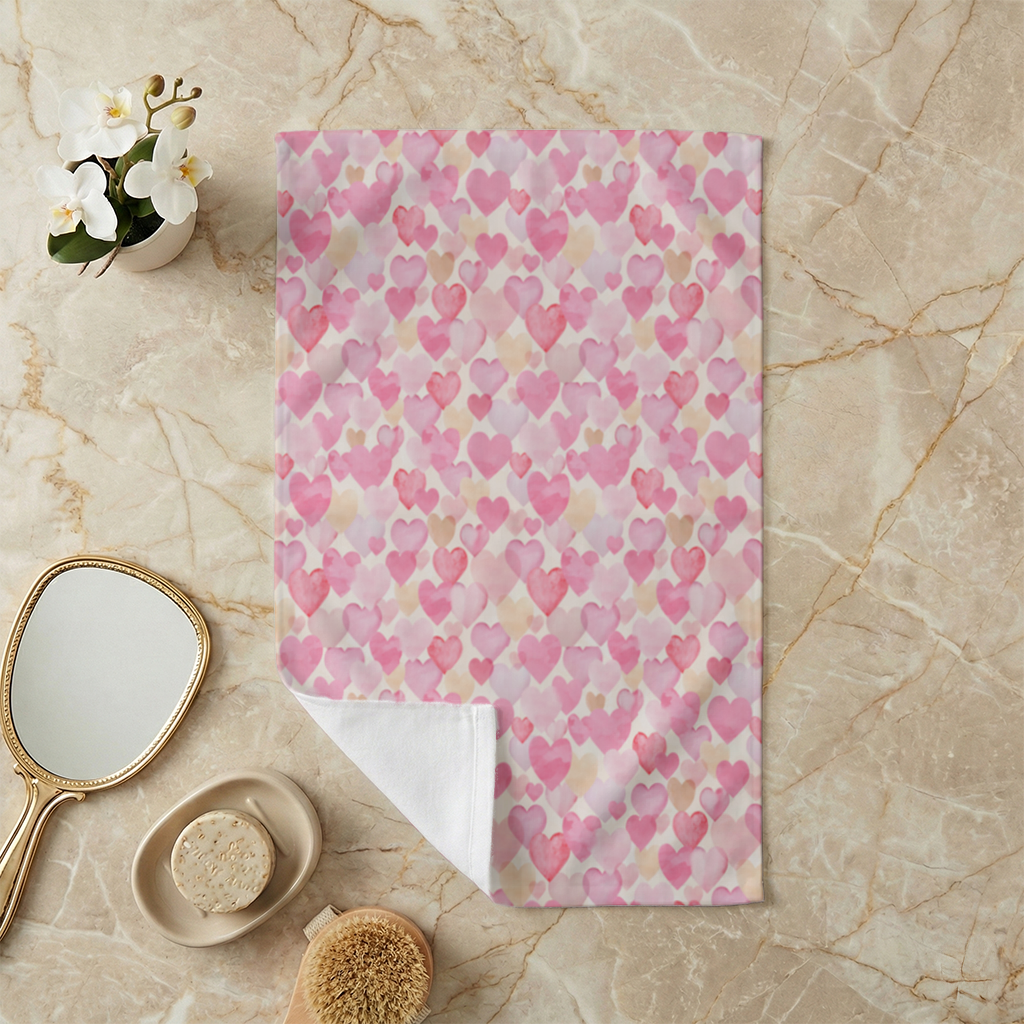Watercolor Pink Hearts Hand Towel