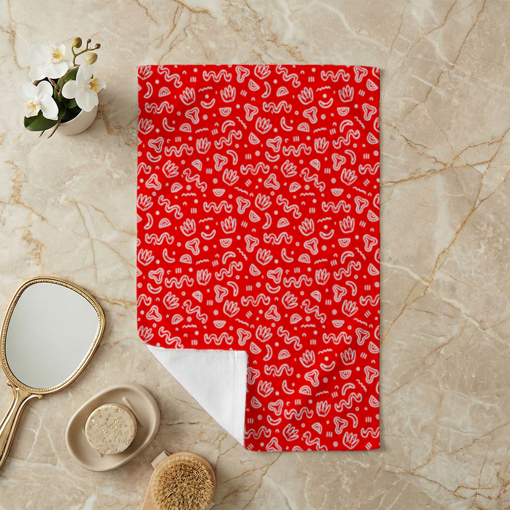 Red Abstract Doodle Hand Towel