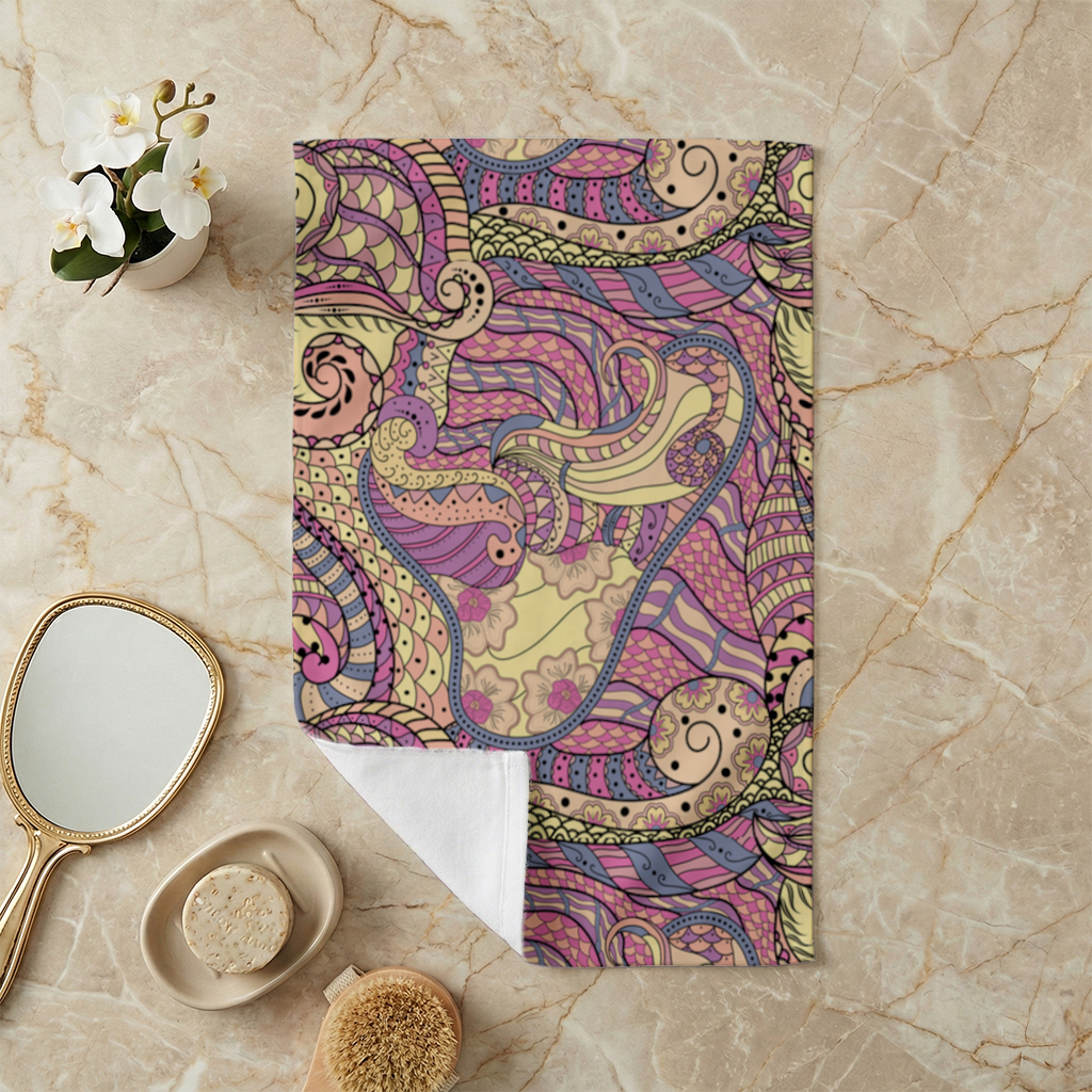 Psychedelic Zentangle Floral Hand Towel