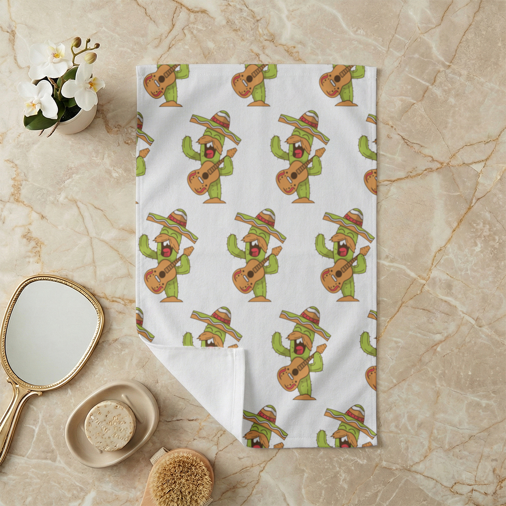 Mariachi Cactus Playing Guitar Hand Towel