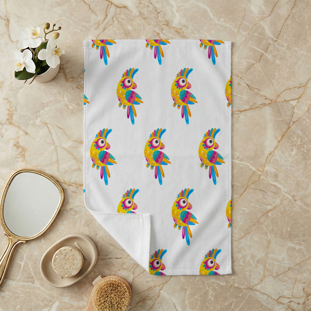 Vibrant Tropical Parrot Folk Hand Towel