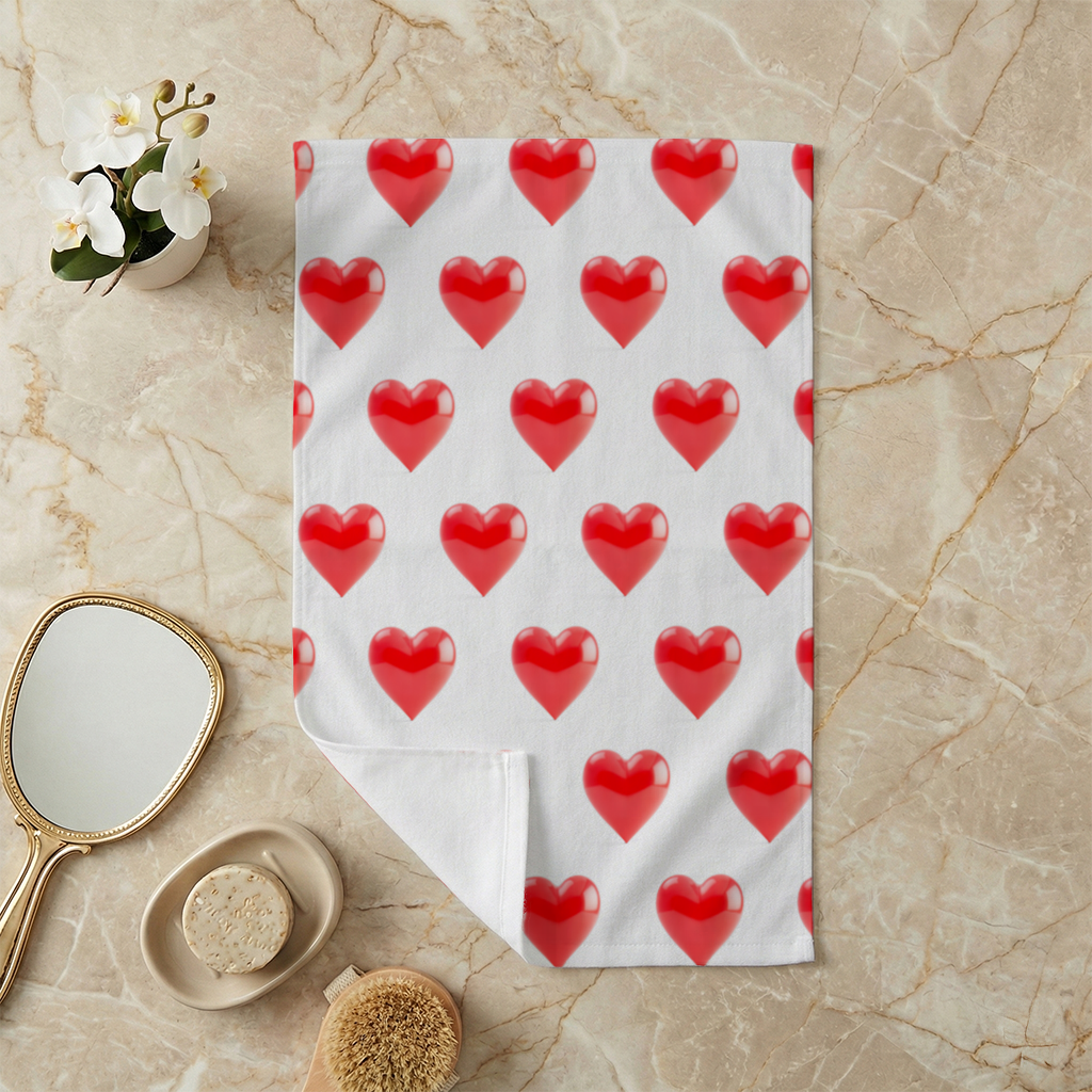 Glossy Red 3D Heart Hand Towel