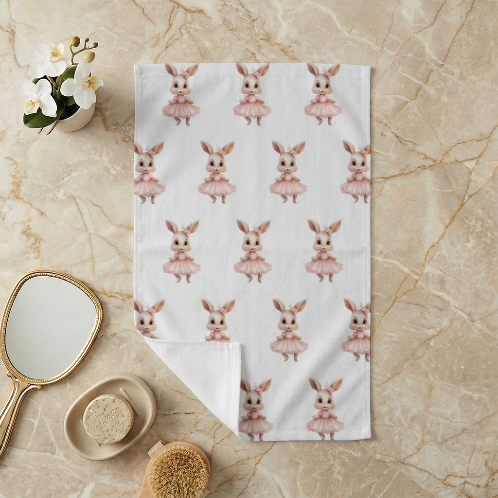 Kawaii Rabbit in Pink Ruffled Dress Hand Towel