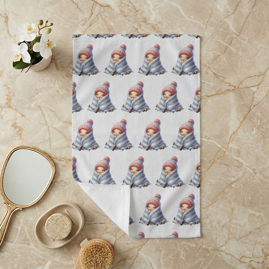 Kawaii Baby Bee in Pink Beanie Hand Towel