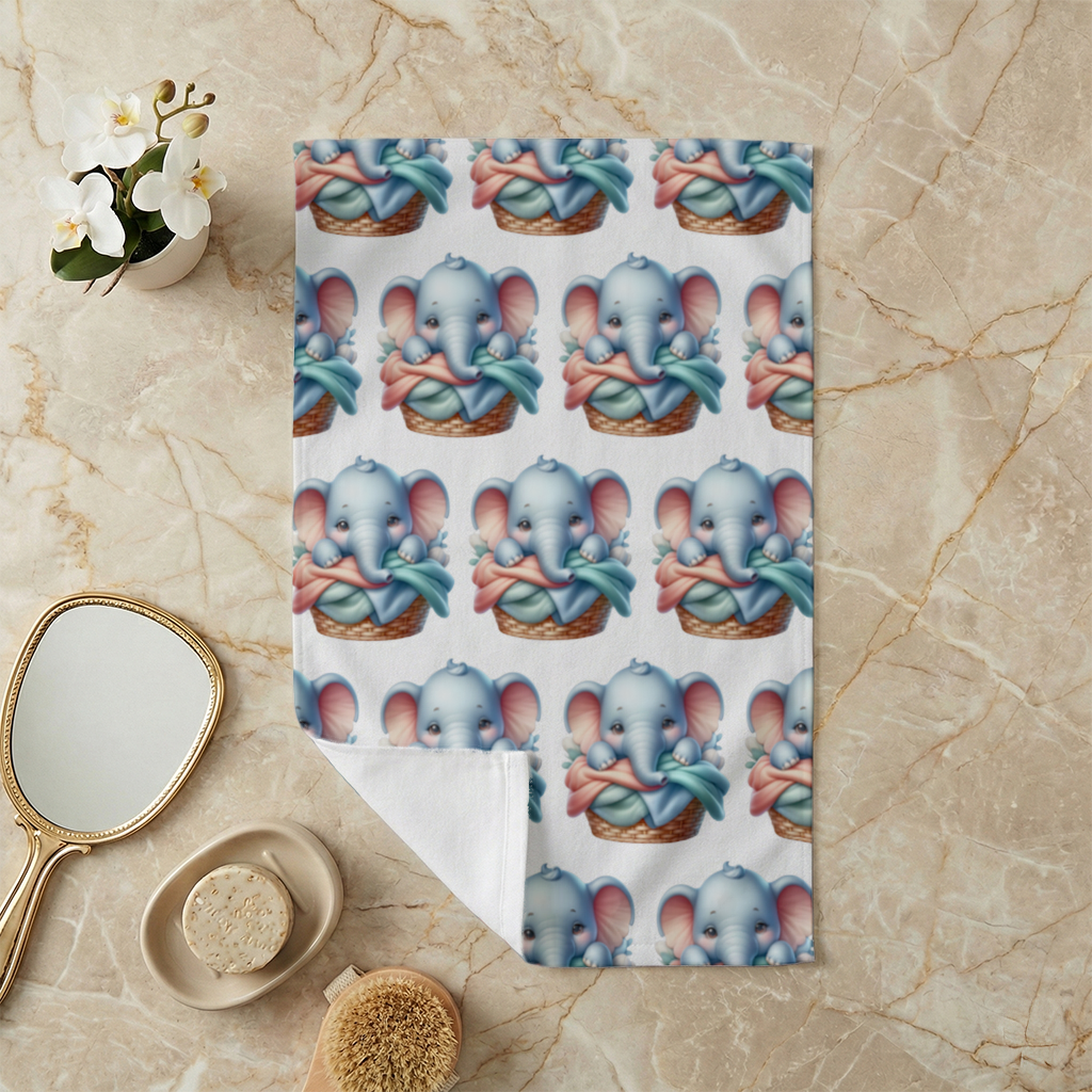 Cute Baby Elephant in Basket Hand Towel