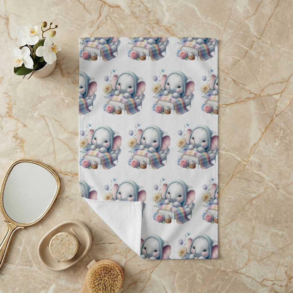 Sleeping Baby Elephant in Bed Hand Towel