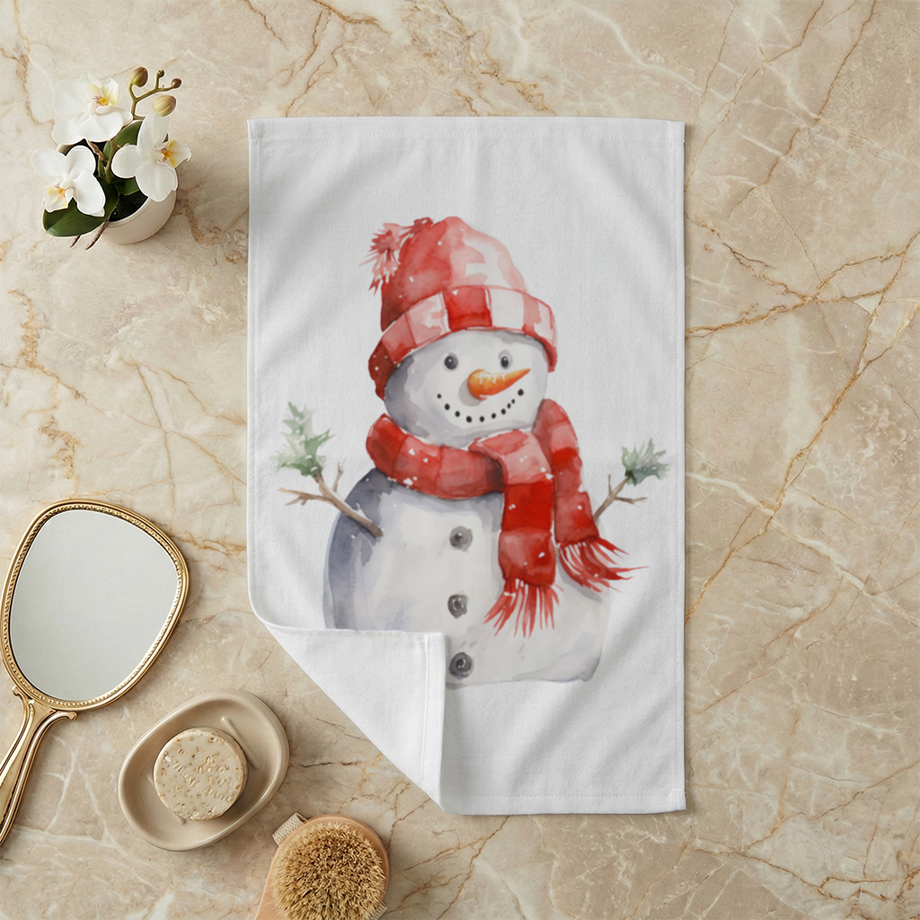 Cozy Red Scarf Snowman Hand Towel