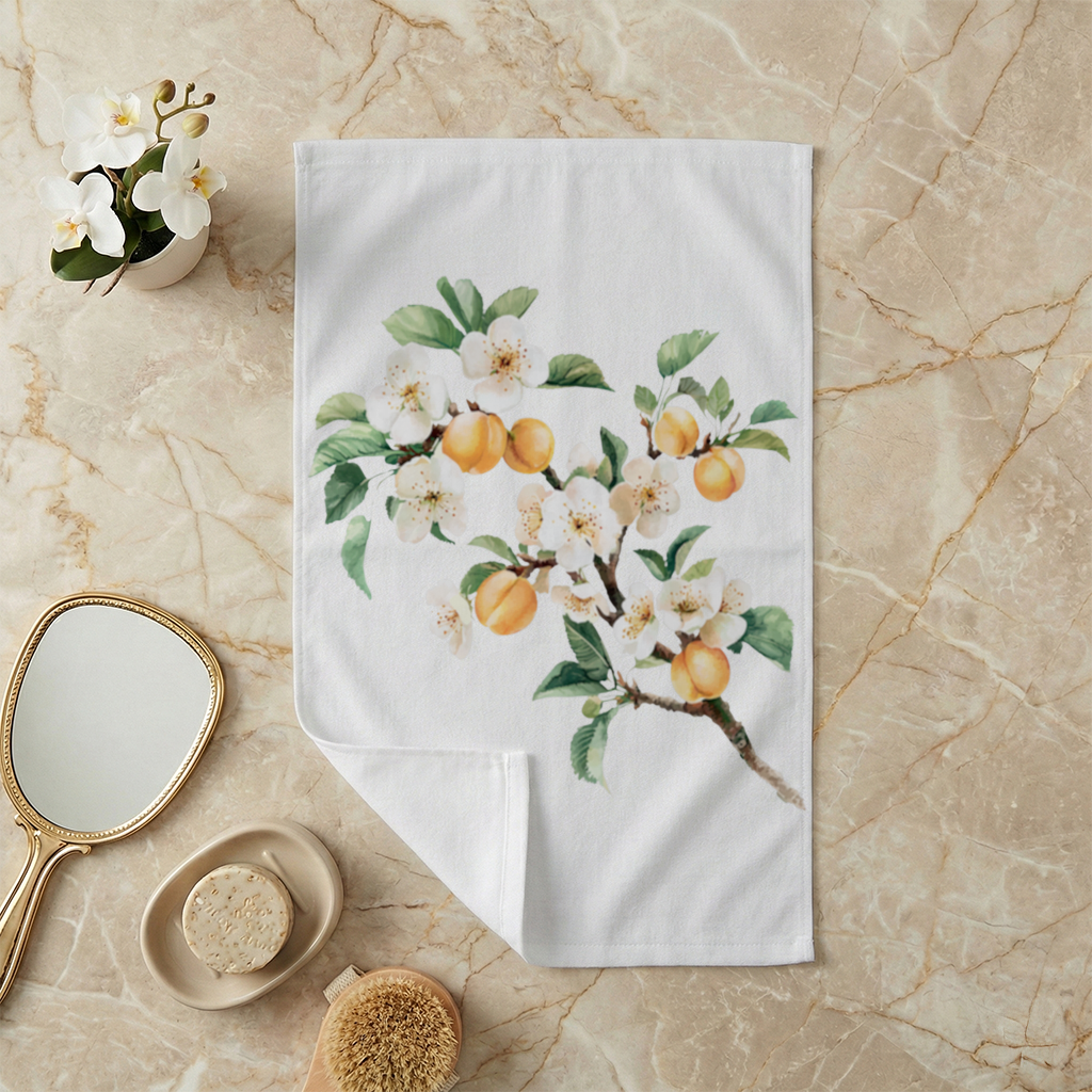 Watercolor Apricot Blossom Branch Hand Towel