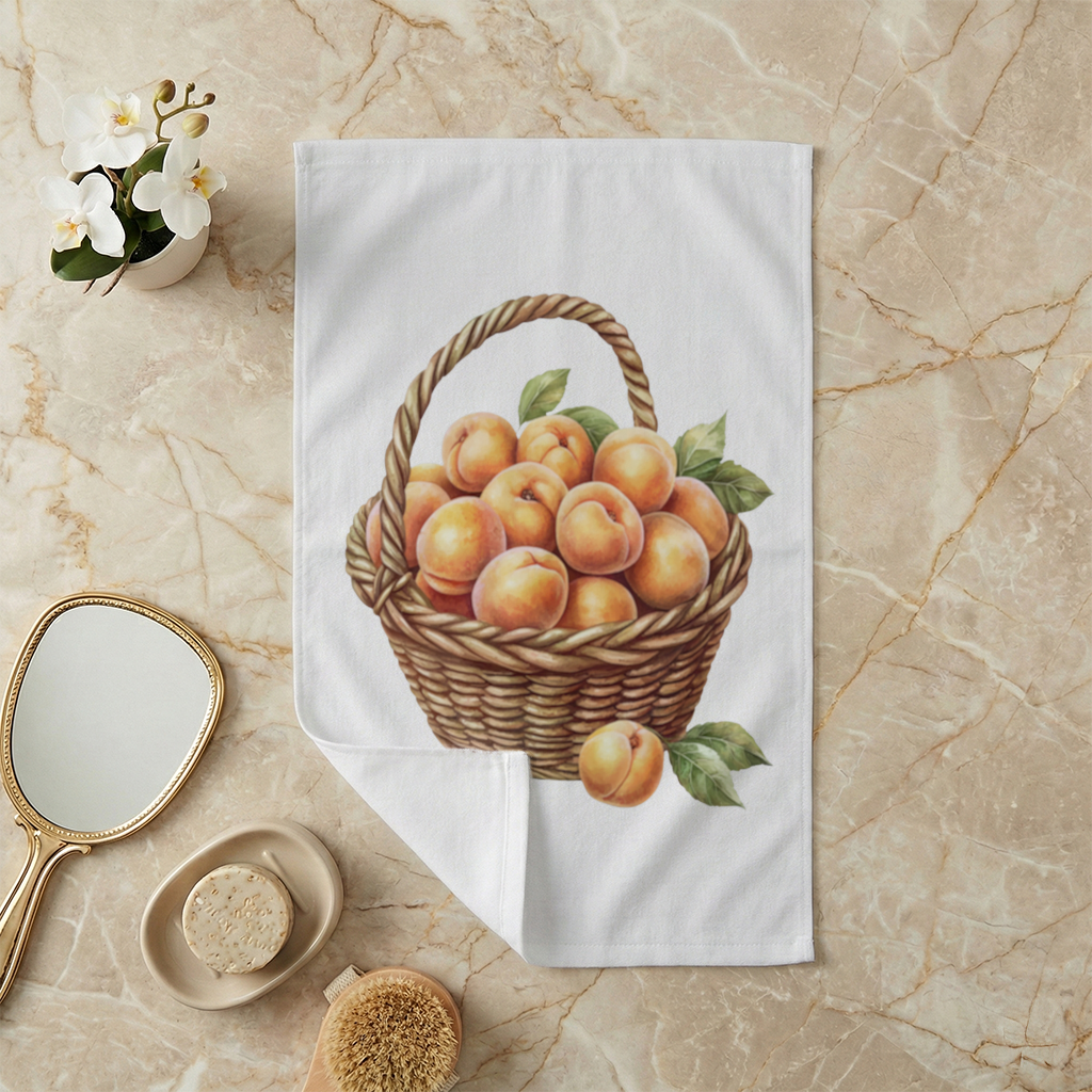 Fresh Peaches in Wicker Basket Hand Towel