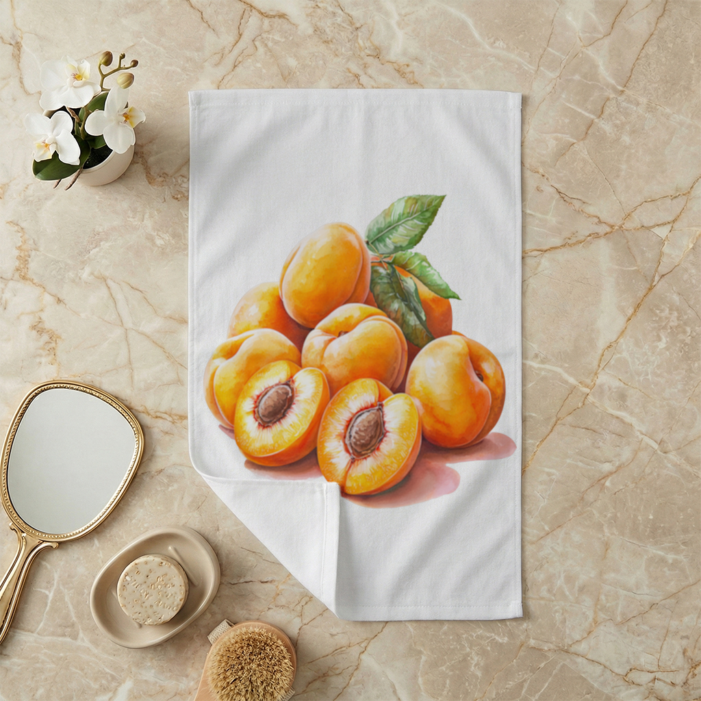 Watercolor Apricot and Leaves Hand Towel