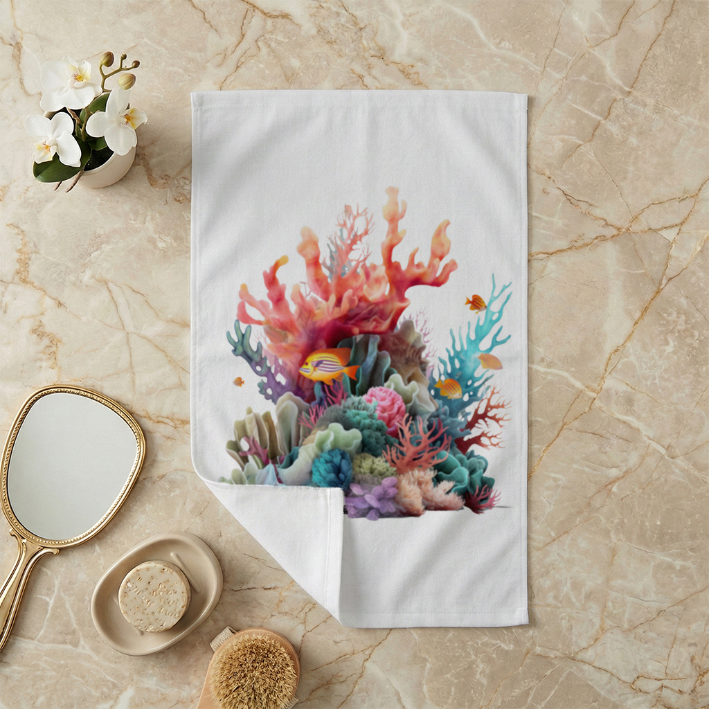 Vibrant Coral Reef and Tropical Fish Hand Towel