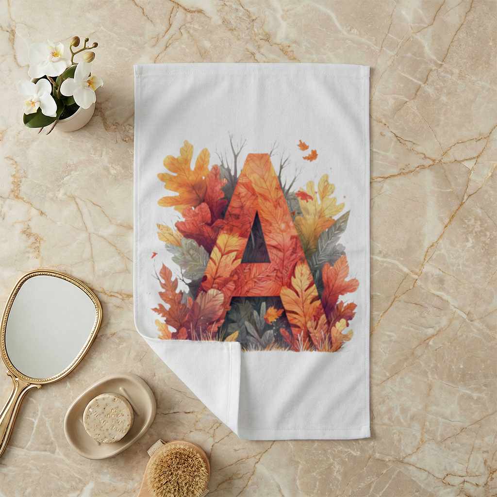 Autumn Leaf Letter A Monogram Hand Towel
