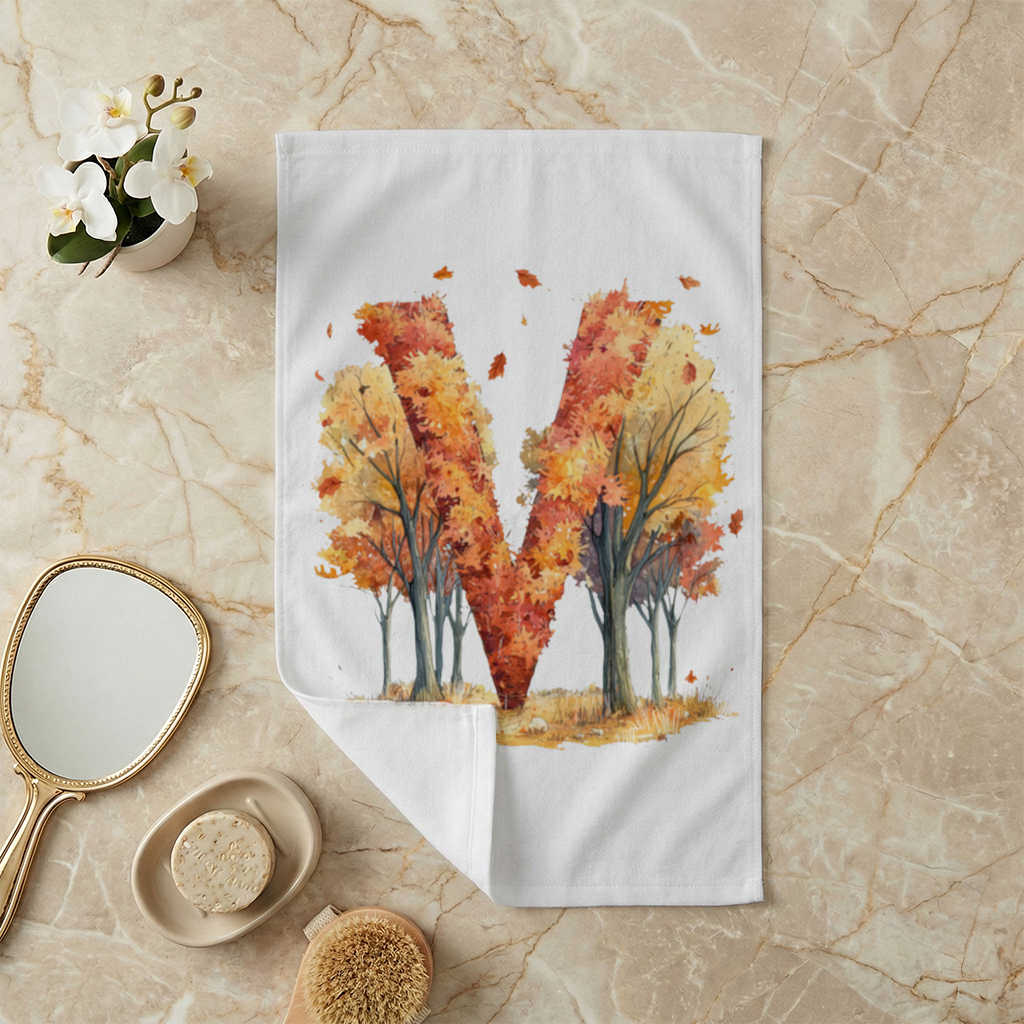 Orange Autumn Forest Letter M Hand Towel