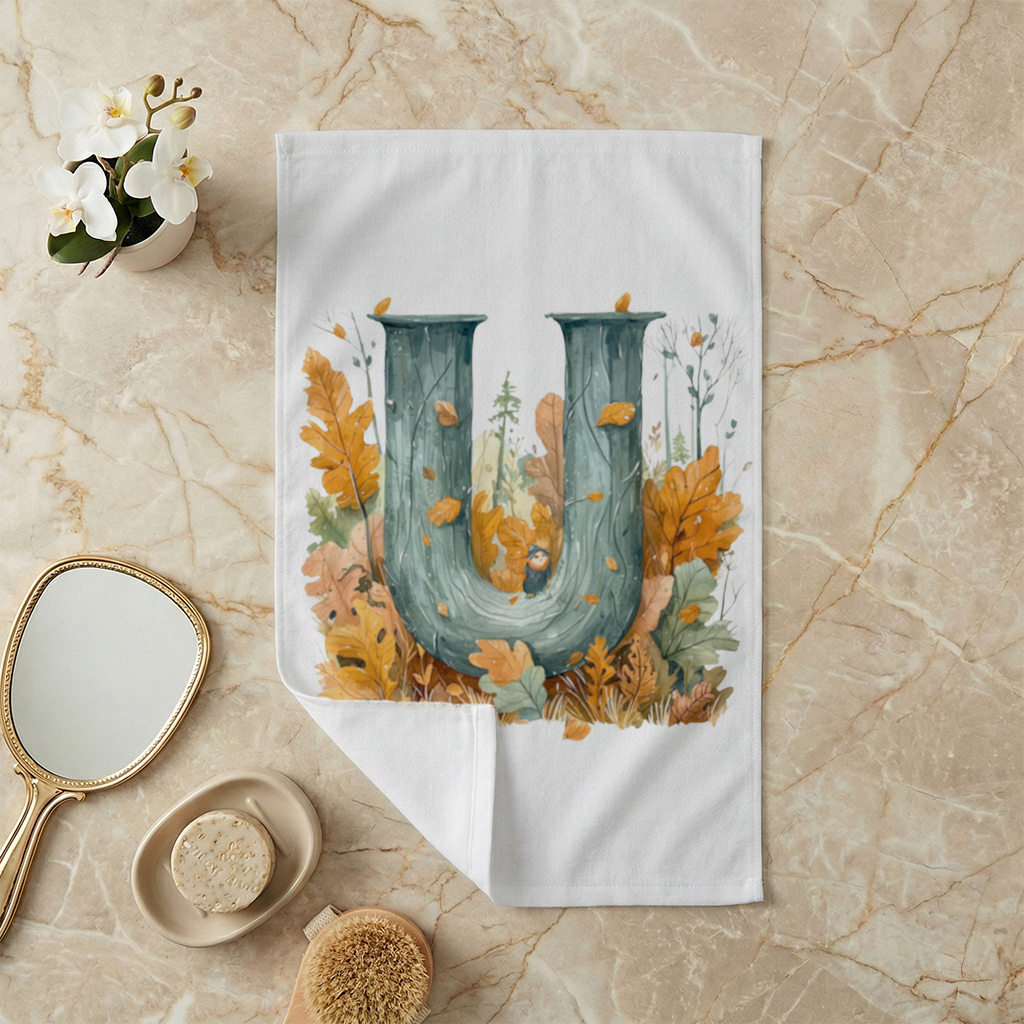 Autumn Woodland Initial Letter U Hand Towel